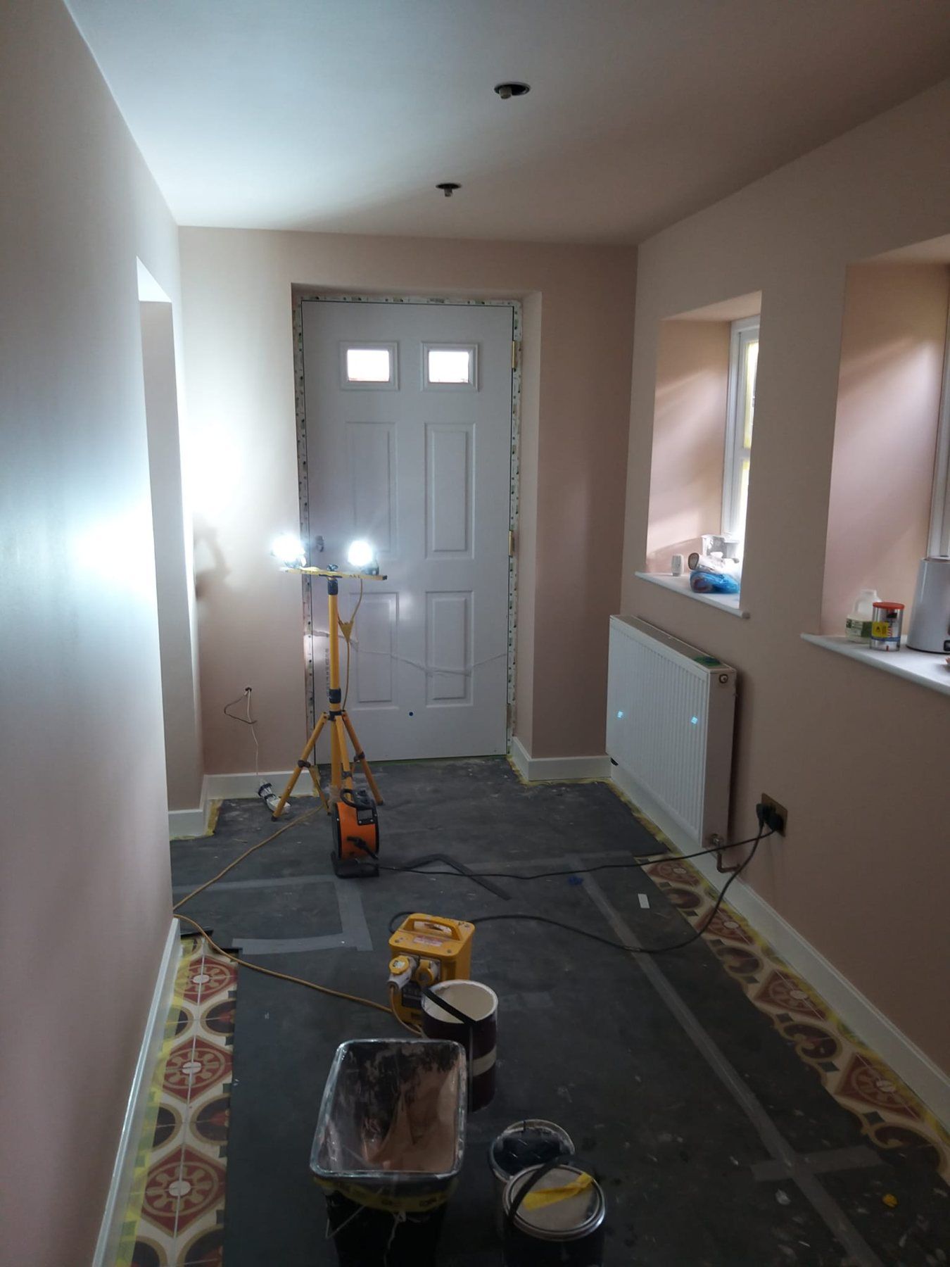 Pink hallway during decorating