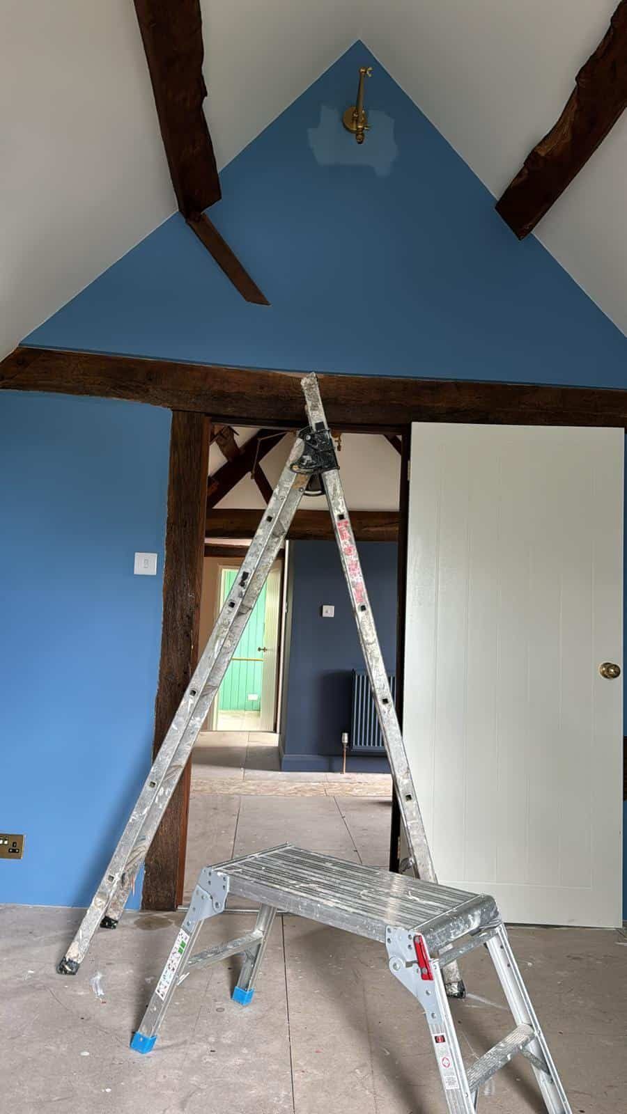 Bedroom during decorating with step ladder