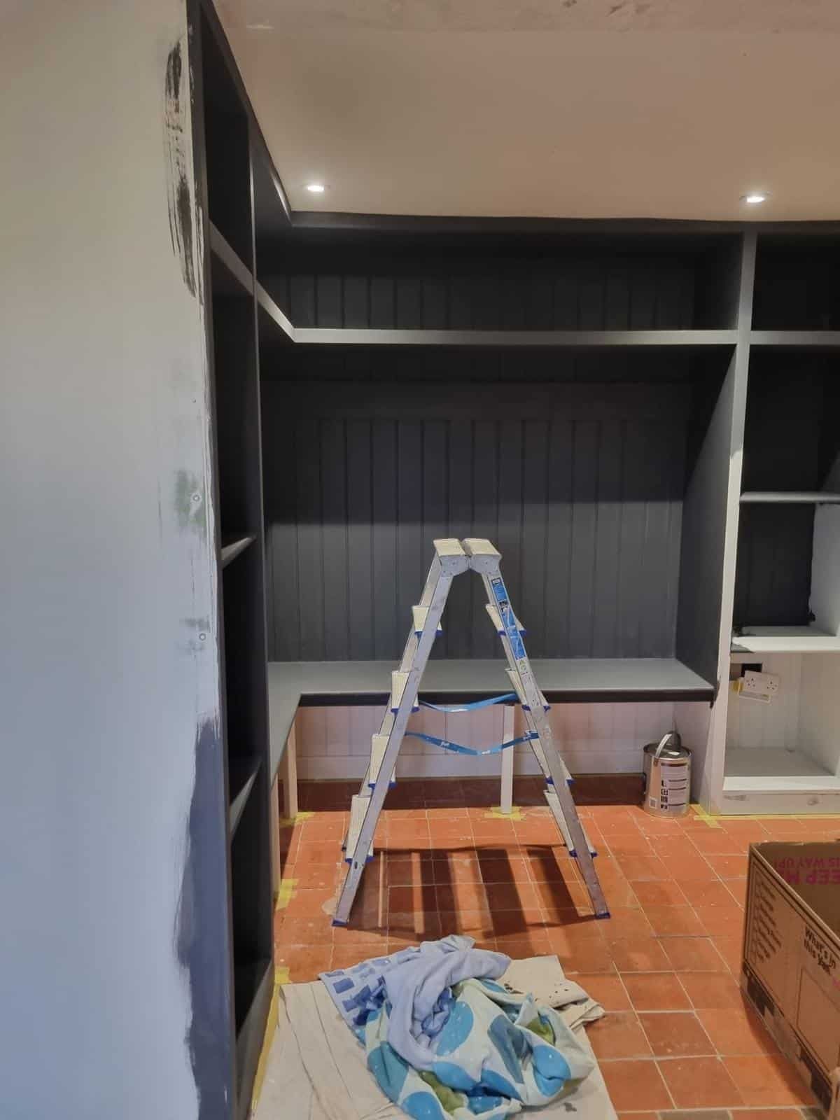 Boot room units painted dark blue