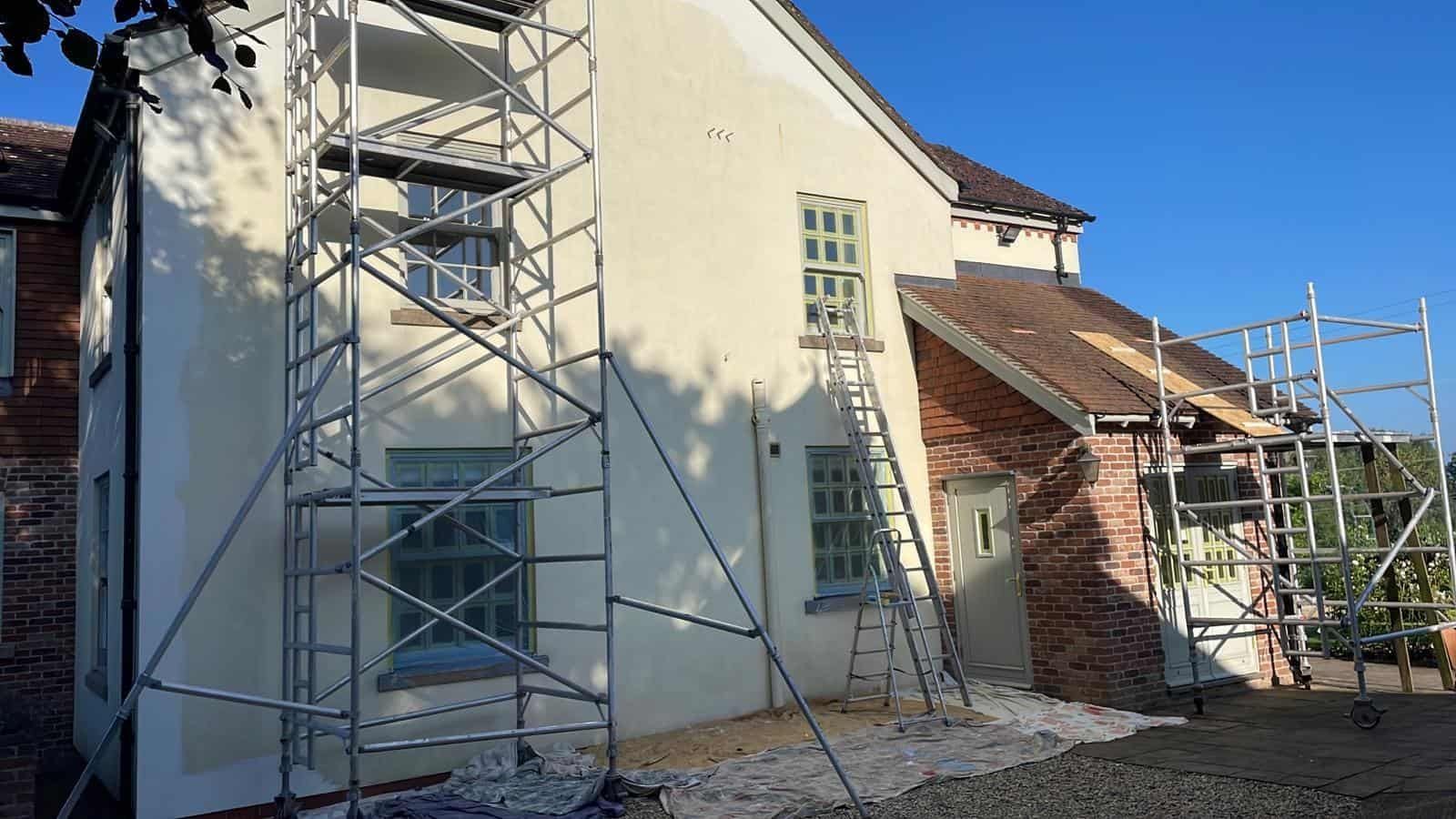 Scaffold towers during exterior work